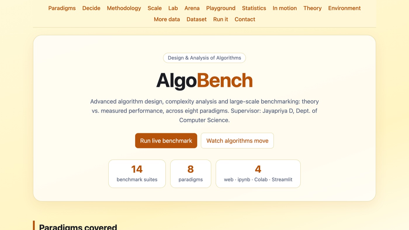 Screenshot of the AlgoBench website