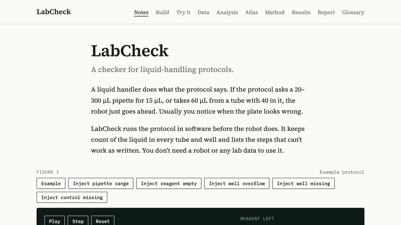 Screenshot of the LabCheck website