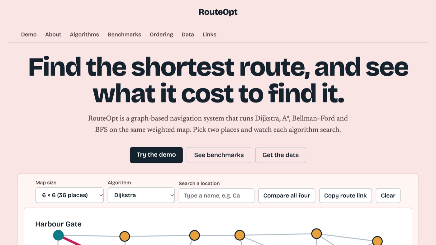 Screenshot of the RouteOpt website